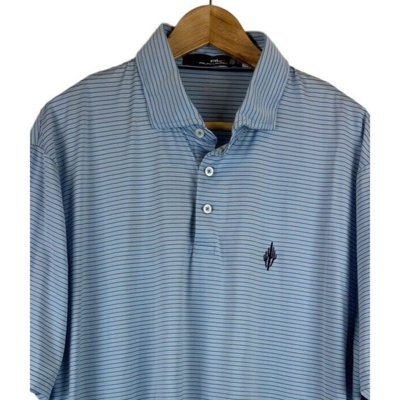 RLX Ralph Lauren Golf Polo Blue Stripe Men's‎ XL Cactus Logo Arizona Desert - Picture 2 of 5